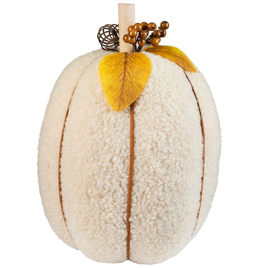 35849197 Plush Pumpkin Fall Harvest Decoration - 10 in. - Cream & Yellow